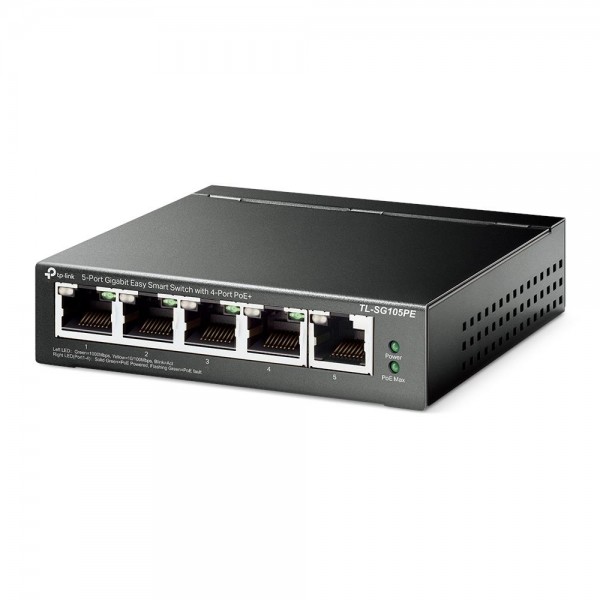 TP-Link Коммутатор Easy Smart с 5 гигабитными портами (4 порта PoE+)