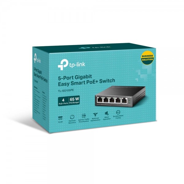 TP-Link Коммутатор Easy Smart с 5 гигабитными портами (4 порта PoE+)