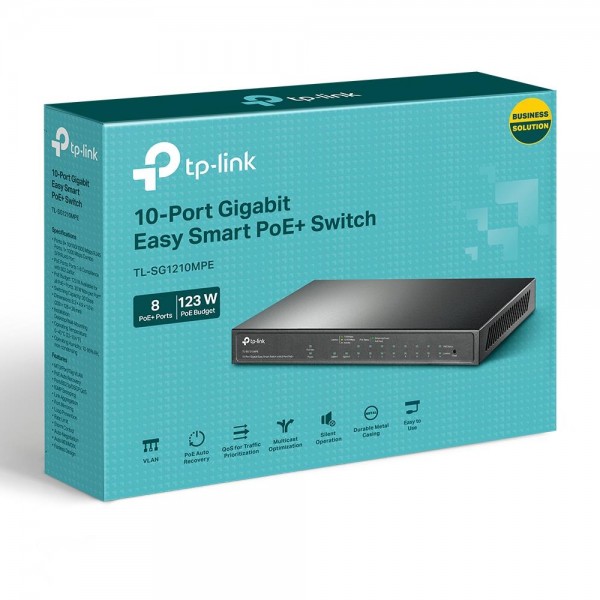 TP-Link Коммутатор Easy Smart с 9 гигабитными портами RJ45 (8 портов PoE+) и комбинированным гигабитным портом RJ45/SFP