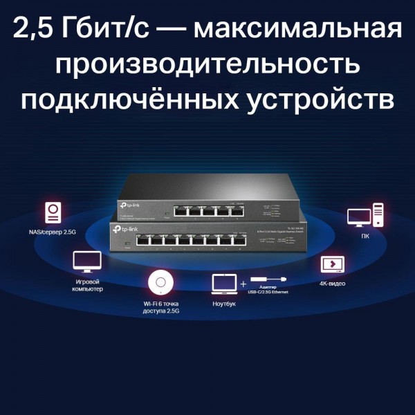 TP-Link Настольный коммутатор с 5 портами 2,5 Гбит/с