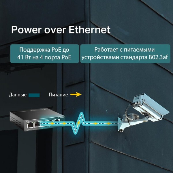 TP-Link Настольный коммутатор с 5 портами 10/100 Мбит/с (4 порта PoE+)