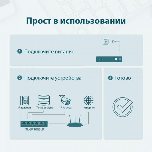 TP-Link Настольный коммутатор с 5 портами 10/100 Мбит/с (4 порта PoE+)