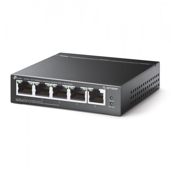 TP-Link Настольный коммутатор с 5 портами 10/100 Мбит/с (4 порта PoE+)