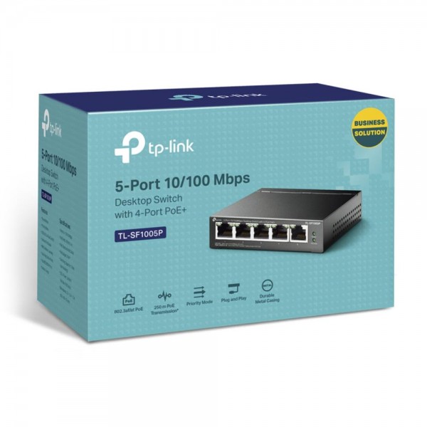 TP-Link Настольный коммутатор с 5 портами 10/100 Мбит/с (4 порта PoE+)