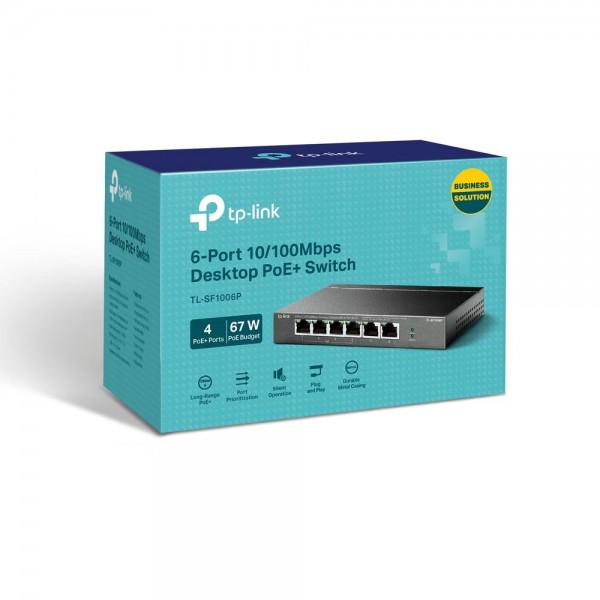 TP-Link Настольный коммутатор с 6 портами 10/100 Мбит/с (4 порта PoE+)