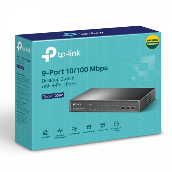 TP-Link Настольный коммутатор с 9 портами 10/100 Мбит/с (8 портов PoE+)