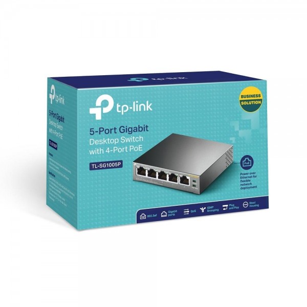 TP-Link 5-портовый гигабитный настольный коммутатор с 4 портами PoE