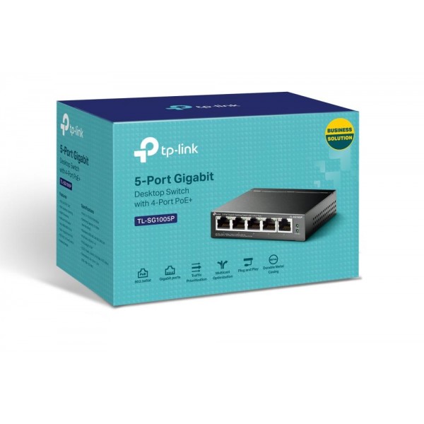 TP-Link Настольный коммутатор с 5 гигабитными портами (4 порта PoE+)
