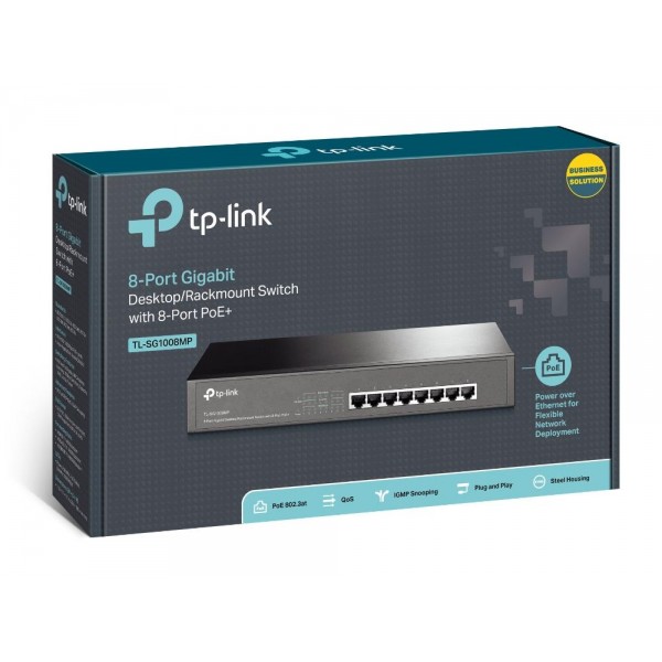 TP-Link 8-портовый настольный/монтируемый в стойку гигабитный коммутатор с 8 портами PoE+