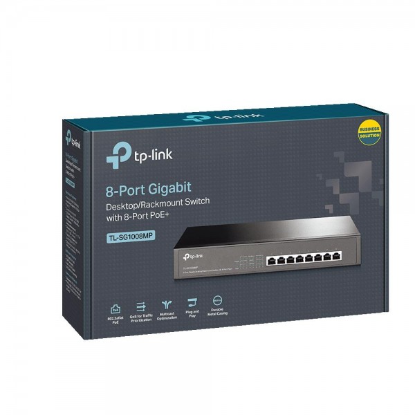 TP-Link Коммутатор с 8 гигабитными портами PoE+ для размещения на столе или в стойке TP-Link Коммутатор с 8 гигабитными портами PoE+ для размещения на столе или в стойке