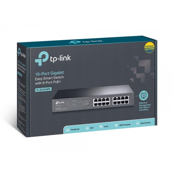 TP-Link Easy Smart гигабитный 16-портовый коммутатор с 8 портами PoE+