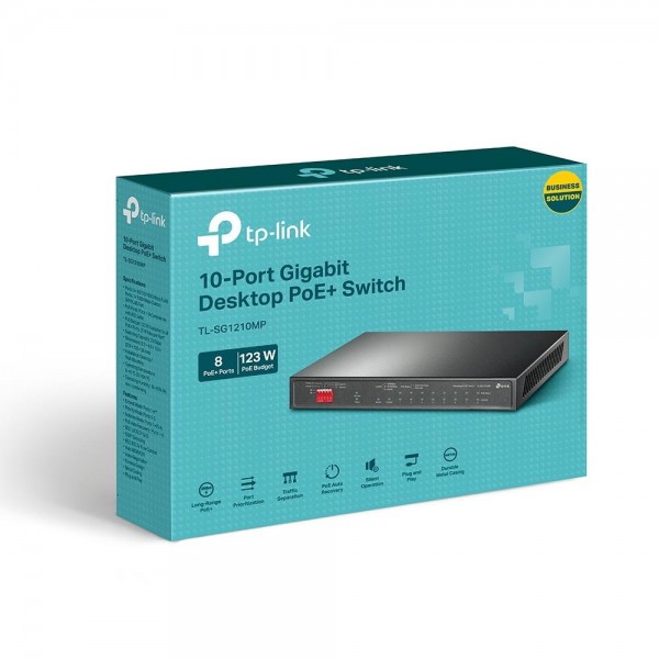 TP-Link Настольный коммутатор с 9 гигабитными портами RJ45 (8 портов PoE+) и комбинированным гигабитным портом RJ45/SFP