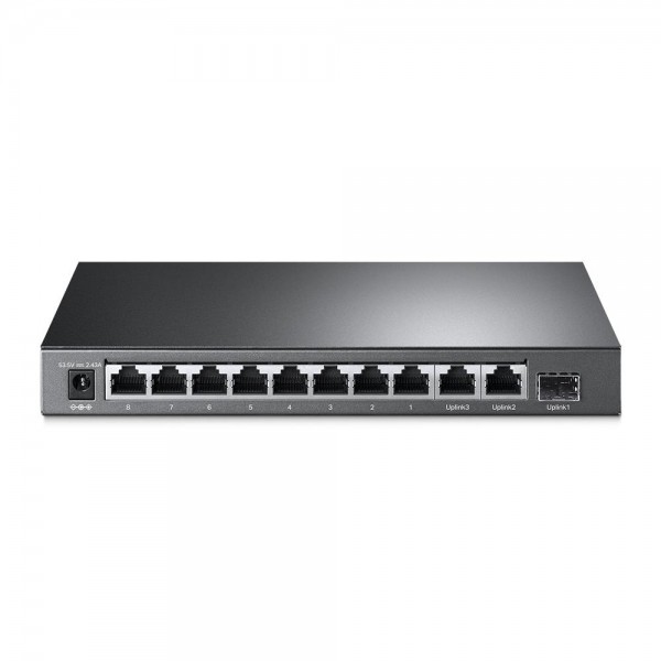 TP-Link Настольный коммутатор с 2 гигабитными портами RJ45, 8 портами PoE+ 10/100 Мбит/с и гигабитным портом SFP