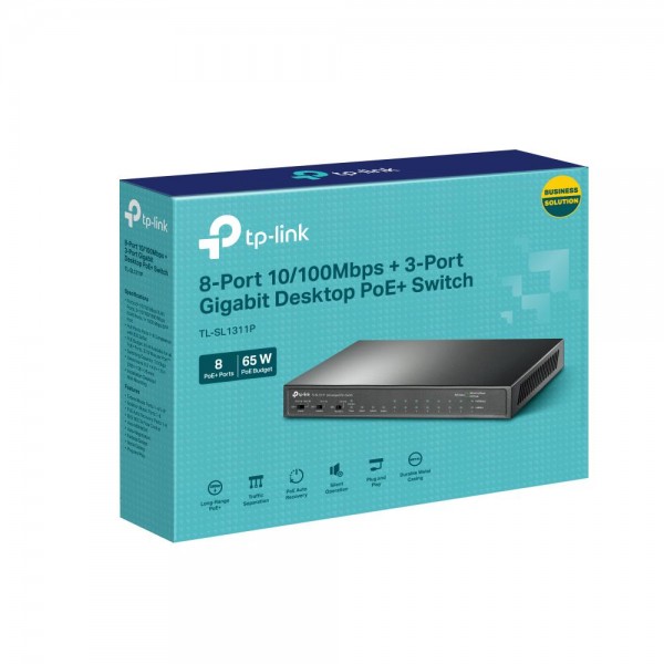 TP-Link Настольный коммутатор с 8 портами 10/100 Мбит/с, 2 гигабитными портами и гигабитным портом SFP TP-Link Настольный коммутатор с 8 портами 10/100 Мбит/с, 2 гигабитными портами и гигабитным портом SFP
