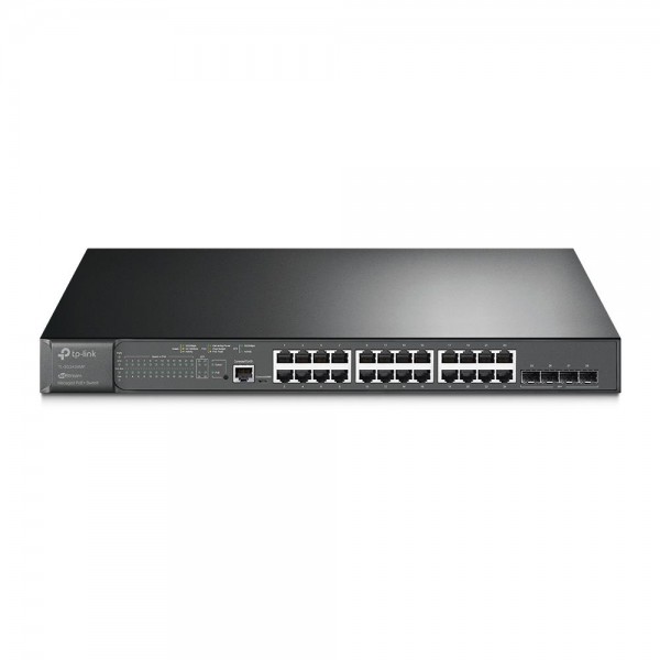 TP-Link JetStream 28‑портовый гигабитный управляемый коммутатор 2‑го уровня с 24 портами PoE+ TP-Link JetStream 28‑портовый гигабитный управляемый коммутатор 2‑го уровня с 24 портами PoE+