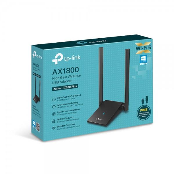 TP-Link Двухдиапазонный USB‑адаптер высокого усиления с поддержкой Wi-Fi AX1800 и двумя антеннами