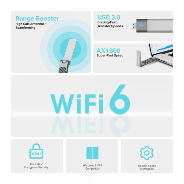 TP-Link Двухдиапазонный USB‑адаптер высокого усиления с поддержкой Wi‑Fi AX1800