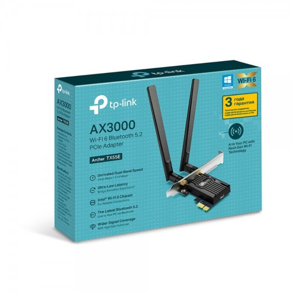 TP-Link Двухдиапазонный адаптер PCI Express с поддержкой Wi-Fi AX3000 и Bluetooth 5.2 TP-Link Двухдиапазонный адаптер PCI Express с поддержкой Wi-Fi AX3000 и Bluetooth 5.2