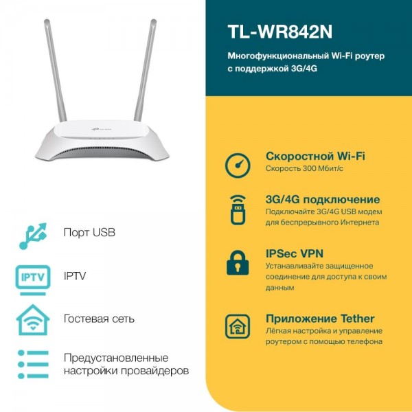 TP-Link Многофункциональный Wi-Fi роутер N300 с поддержкой 3G/4G