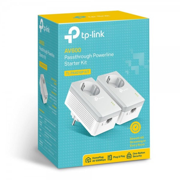 TP-Link Комплект адаптеров Powerline AV600 со встроенной розеткой TP-Link Комплект адаптеров Powerline AV600 со встроенной розеткой