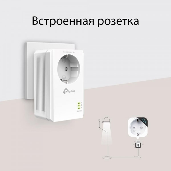 TP-Link Комплект гигабитных адаптеров Powerline AV1000 со встроенной розеткой TP-Link Комплект гигабитных адаптеров Powerline AV1000 со встроенной розеткой
