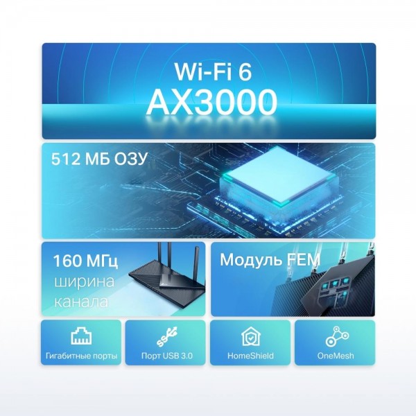 TP-Link Двухдиапазонный гигабитный Wi‑Fi роутер AX3000 с поддержкой Mesh TP-Link Двухдиапазонный гигабитный Wi‑Fi роутер AX3000 с поддержкой Mesh